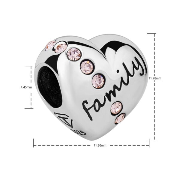 NWOT 925 sterling silver heart Engraved FAMILY Pink CZ Charm Fits Pandora - Picture 3 of 3